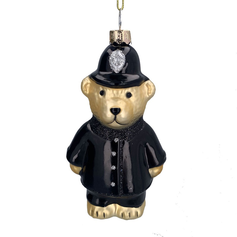 Policeman Teddy Glass Ornament