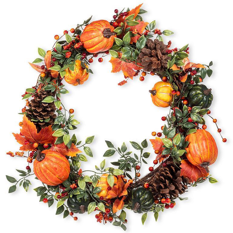 Wreath with Pumpkins ,Berries and Pine Cones