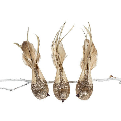Champagne Glitter Feather Bird Clip | Putti Christmas
