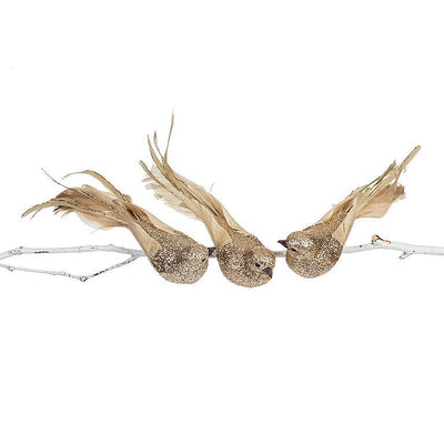Champagne Glitter Feather Bird Clip | Putti Christmas