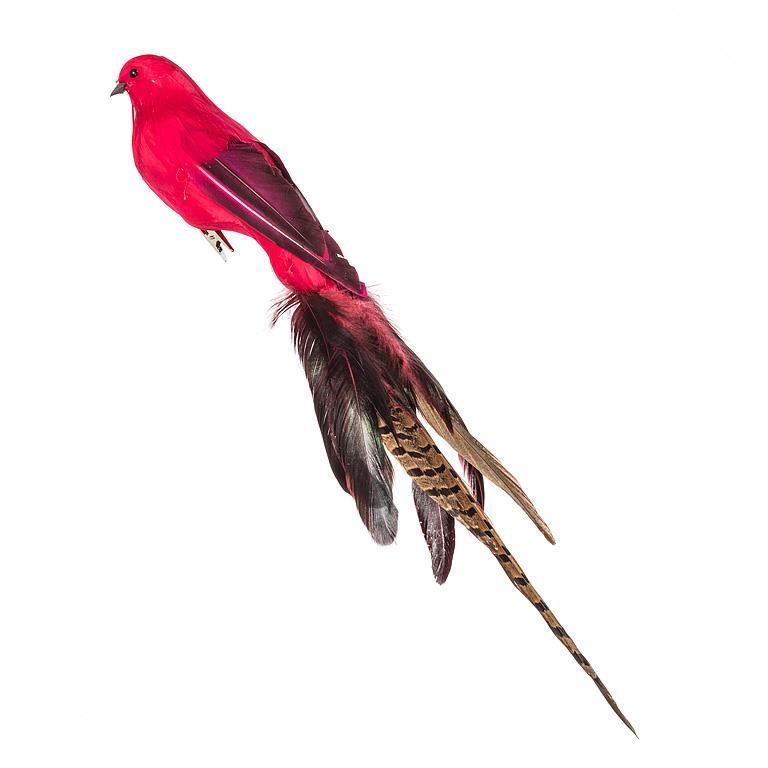 Red Large Bird Clip with Long Tail