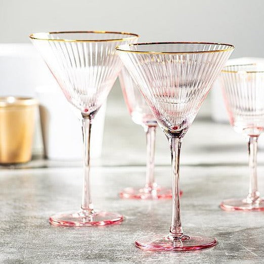 Pink Optic Martini with Gold Rim | Putti Fine Furnishings Canada