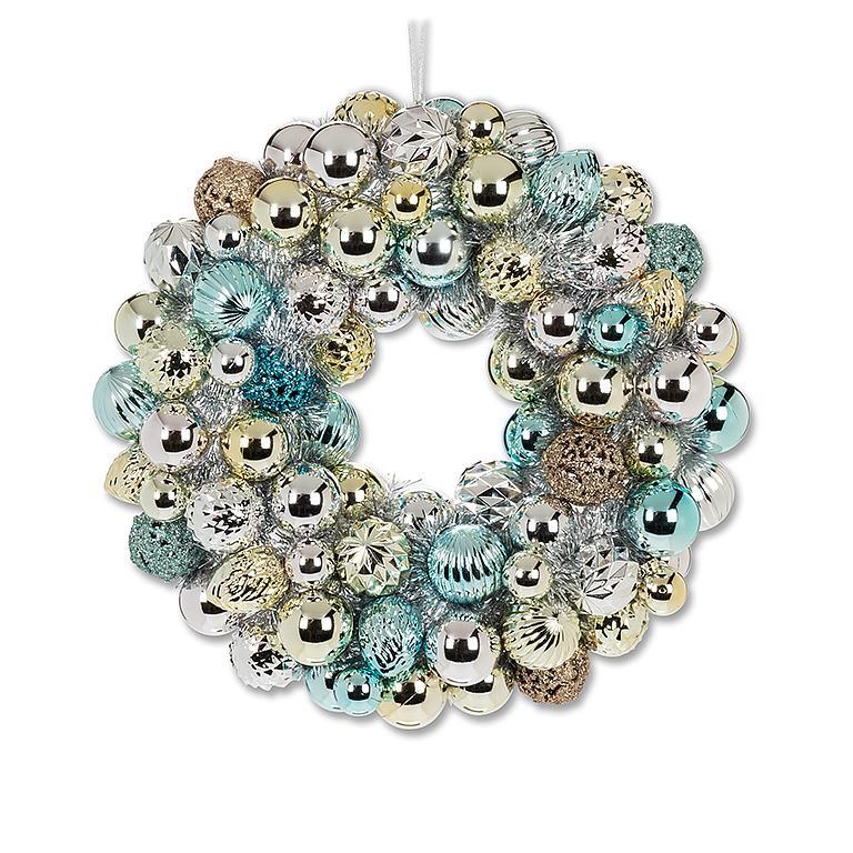 Medium Aqua & Gold Ball Ornament Wreath |  Putti Christmas Celebrations 