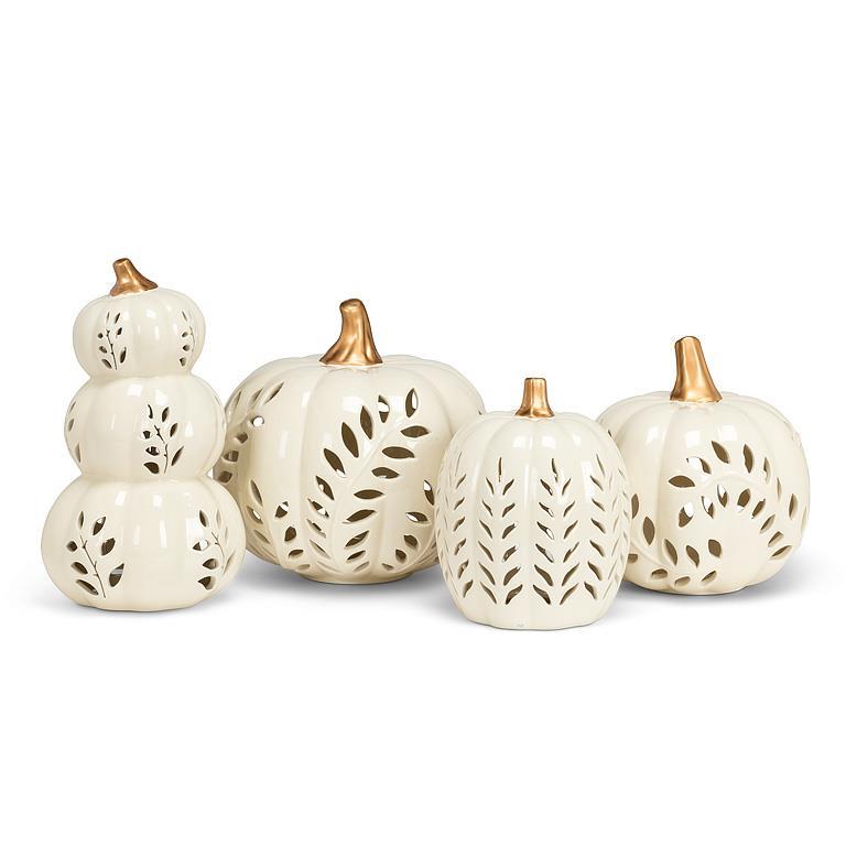 Large Round Ivory Cutout Ceramic Pumpkins | Putti Fine Furnishings Canada