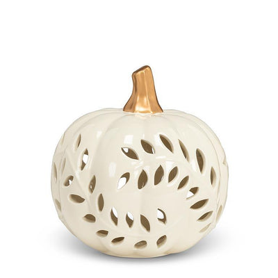 Small Round Ivory Cutout Ceramic Pumpkins | Putti Fine Furnishings Canada