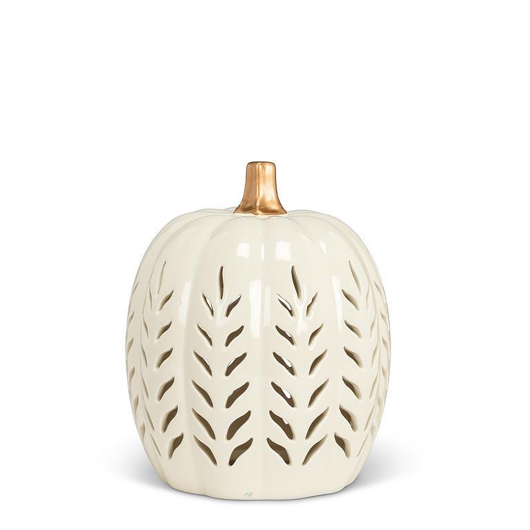 Small Tall Ivory Cutout Ceramic Pumpkins | Putti Fine Furnishings Canada