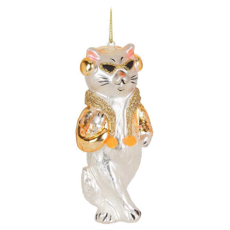 Cool Music Cat Glass Ornament | Putti Christmas Decorations 