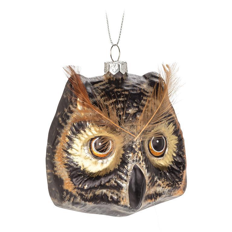 Owl Face Glass Ornament | Putti Christmas Celebrations Canada