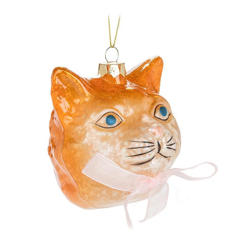 Ginger Cat Face Glass Ornament | Putti Christmas Celebrations Canada