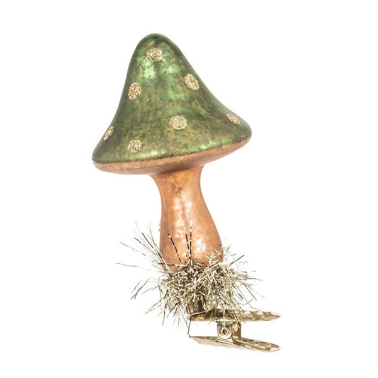 Vintage Mushroom Clip Ornament - Green