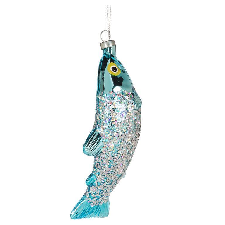 Blue Single Sardine Fish Glass Ornament | Putti Christmas Decorations 