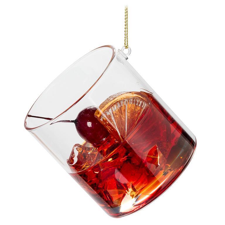 Old Fashioned with Ice Glass Ornament