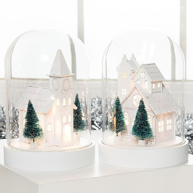 Church & Tree Cloche with LED Light