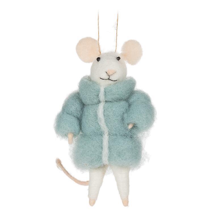 Mouse in Puffy Parka Felt Ornament  | Putti Christmas Decorations 
