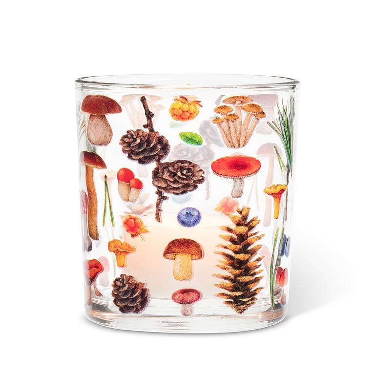 Mushrooms & Pinecones Glass Votive Holder | Putti Fine Furnishings Canada