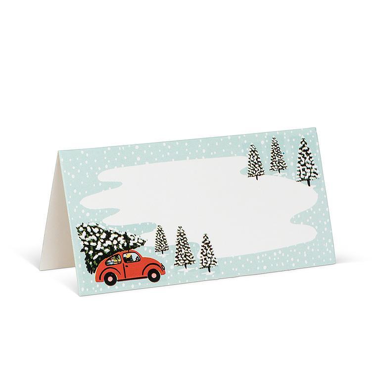 Red. Car and Trees Folded Place Card