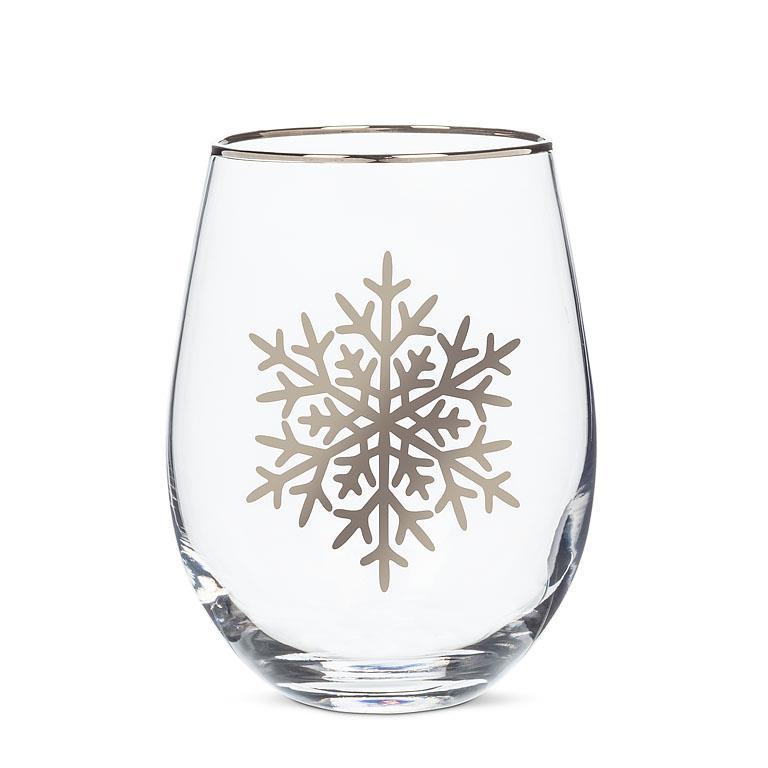 Silver Snowflake Stemless Wine Glass