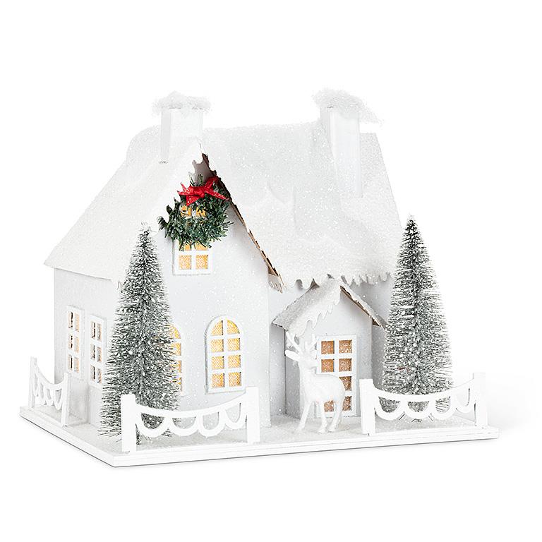 Large Snowy House & Deer with LED | Putti Christmas Decorations 