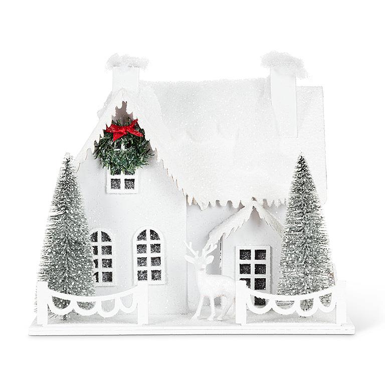 Large Snowy House & Deer with LED | Putti Christmas Decorations 