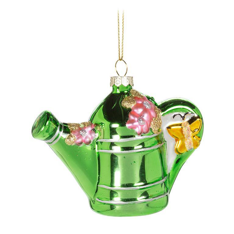 Green Watering Can Glass Ornament | Putti Christmas Decorations 