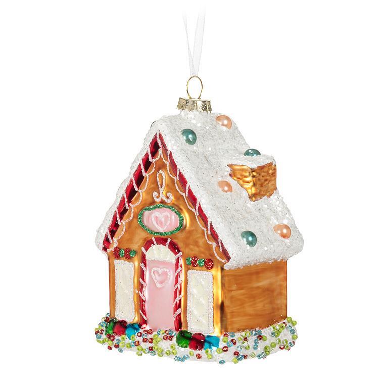 Gingerbread House Glass Ornament | Putti Christmas Decorations 