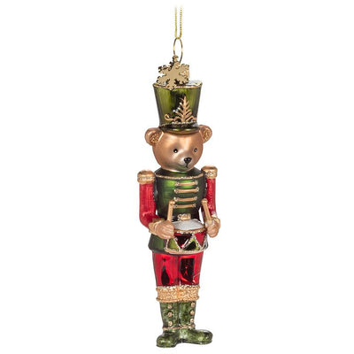 Teddy Bear Nutcracker Glass Ornament