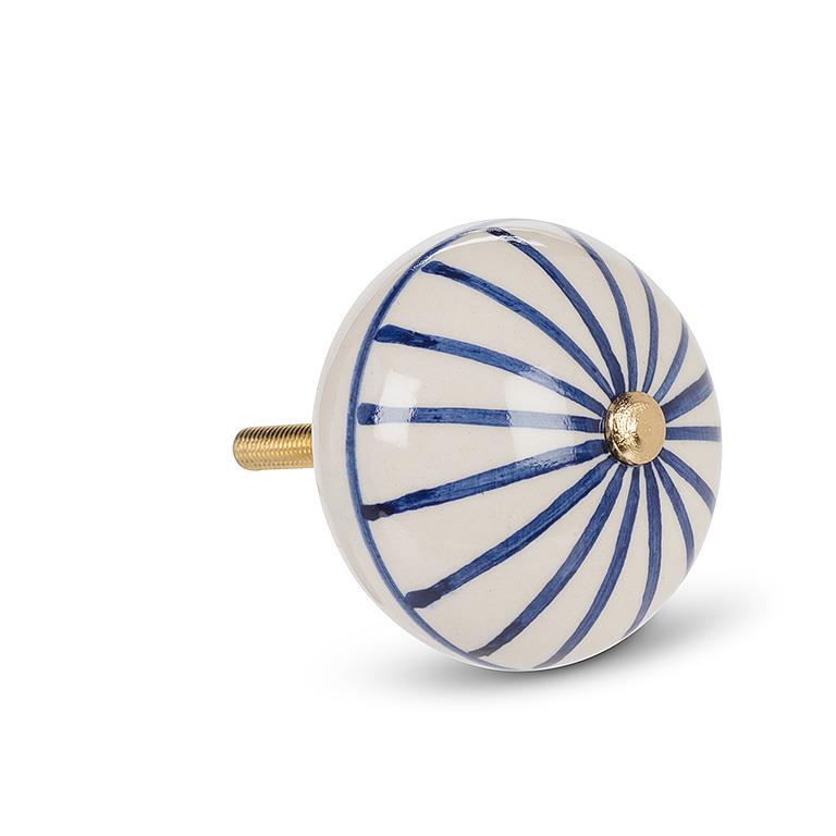 Blue & White Striped Ceramic Ball Knob