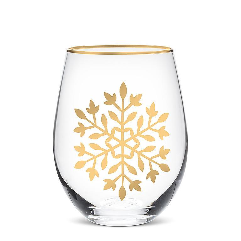 Gold Snowflake Stemless Wine Glass