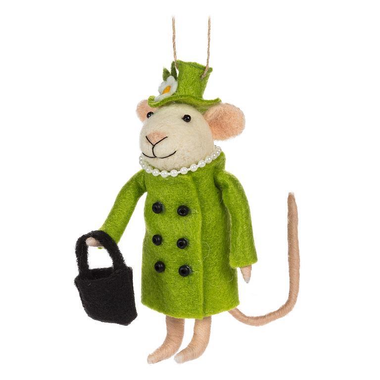 Queen Mouse Felt Ornament - Green