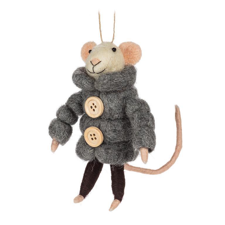 Mouse with Puffy Parka Felt Ornament | Putti Christmas Decorations 