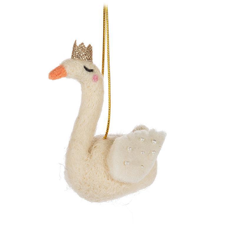 Swan with Crown Felt  Ornament | Putti Christmas Decorations 