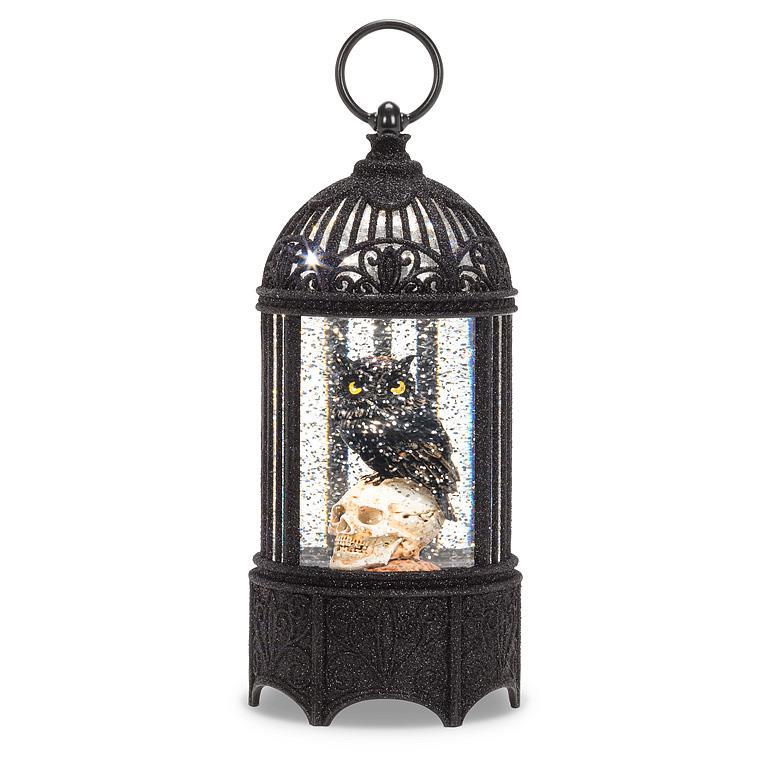 Owl in Cage Glitter LED Lantern | Putti Fine Furnishings Canada