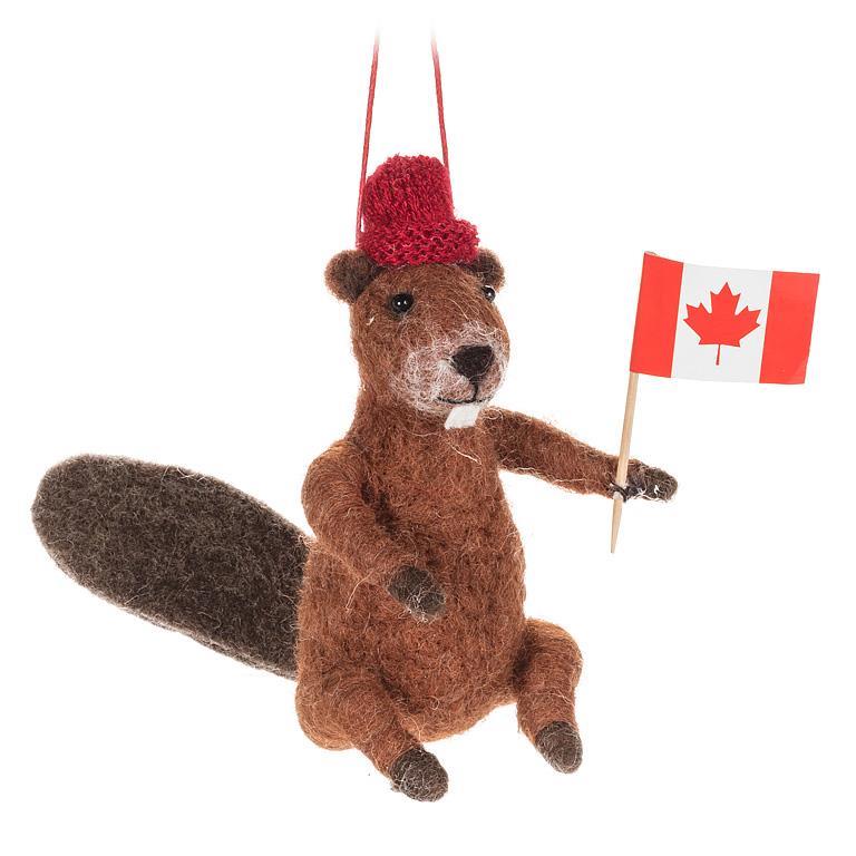 Beaver with Hat and Flag Ornament | Putti Christmas Decorations 