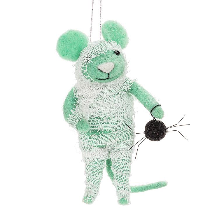 Mouse in Halloween Costume Felt Ornament - Mummy