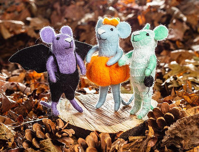 Mouse in Halloween Costume Felt Ornament - Bat