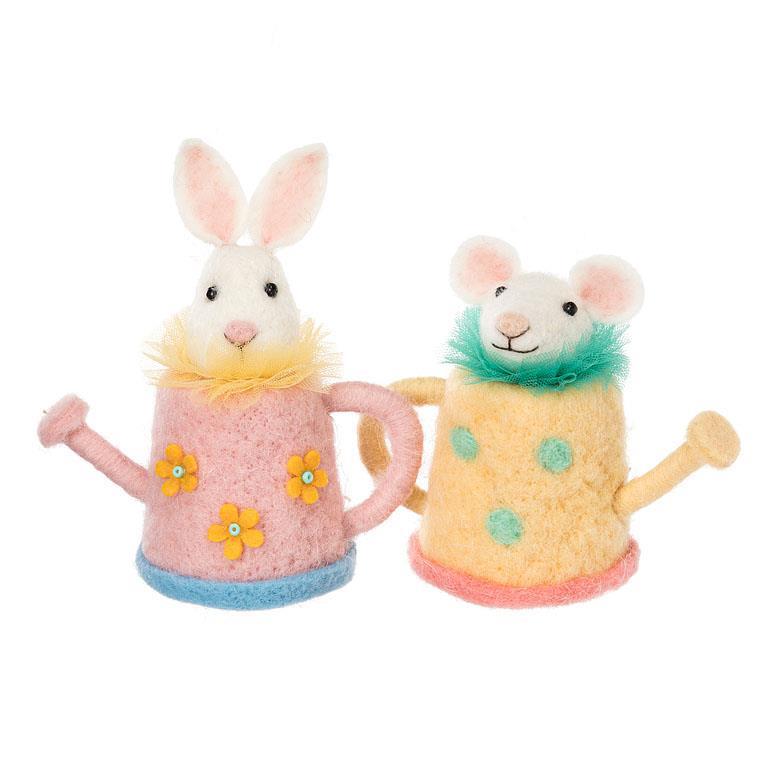 Bunny & Mouse in Watering Cans | Putti Fine Furnishings 