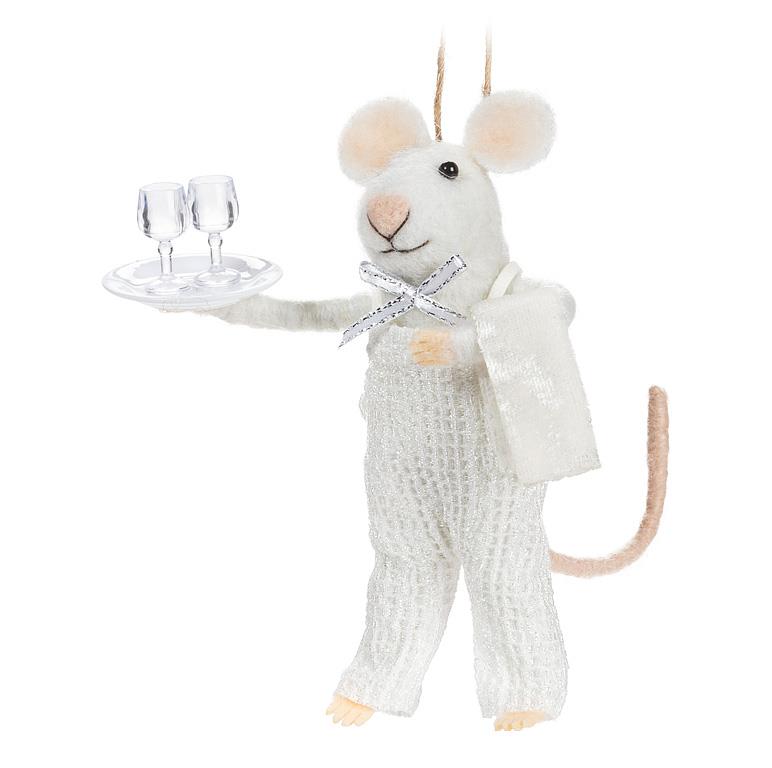 Waiter Mouse with Tray Felt Ornament