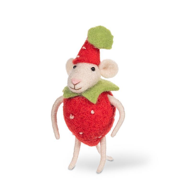 Standing Mouse in Strawberry Costume Felt Ornament