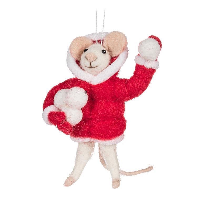 Mouse Snowballs Ornament - Red