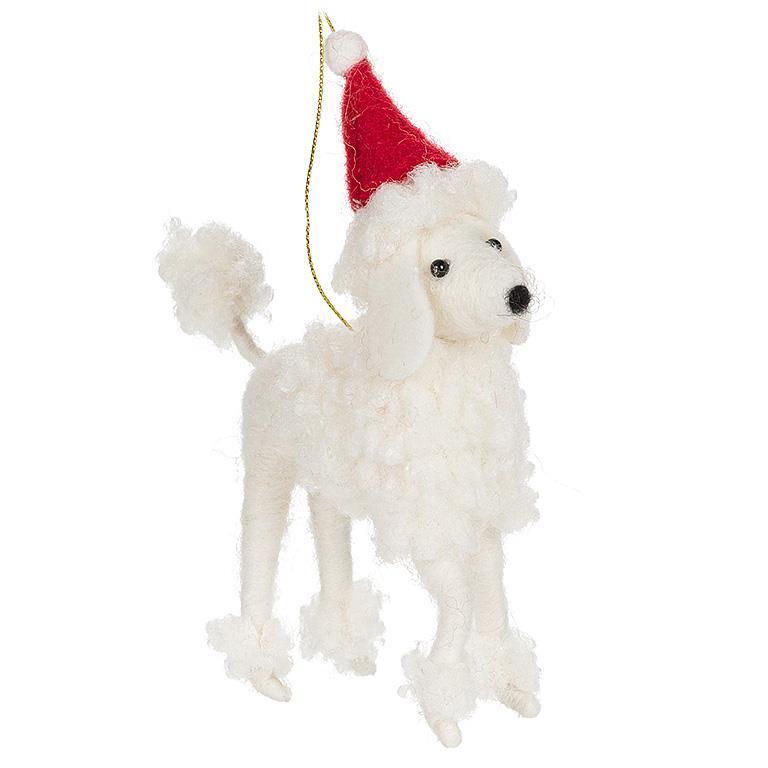 Poodle with Santa Hat Felt Ornament | Putti Christmas Decorations 