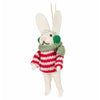Bunny in Striped Sweater with Ear Muffs Felt Ornament