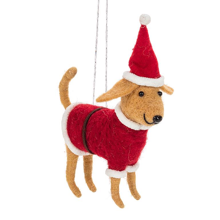 Dog in Santa Suit Felt Ornament  | Putti Christmas Celebrations 