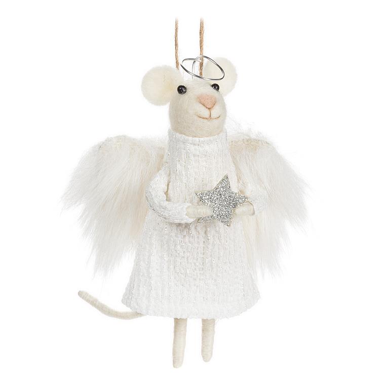 Angel with Furry Wings Felt Mouse Ornament