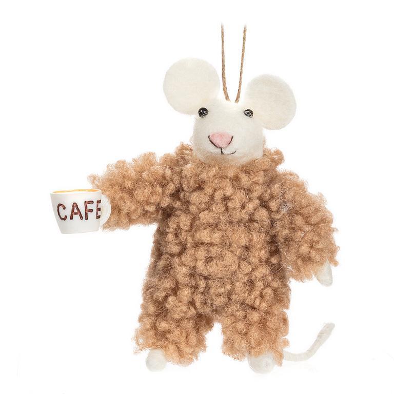 Mouse in Fuzzy PJ's with Mug | Putti Christmas Decorations 