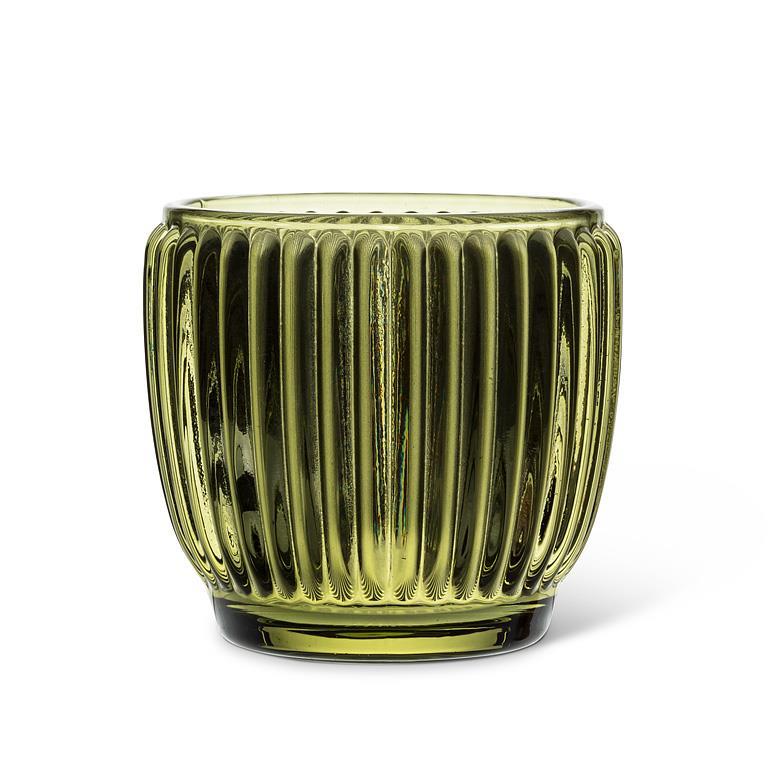 Small Ribbed Glass Votive - Moss