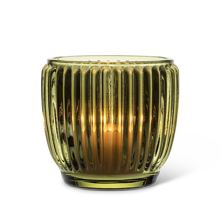 Small Ribbed Glass Votive - Moss