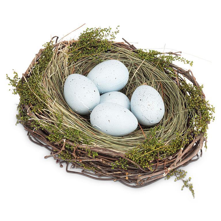 Medium Nest with Blue Speckled Eggs
