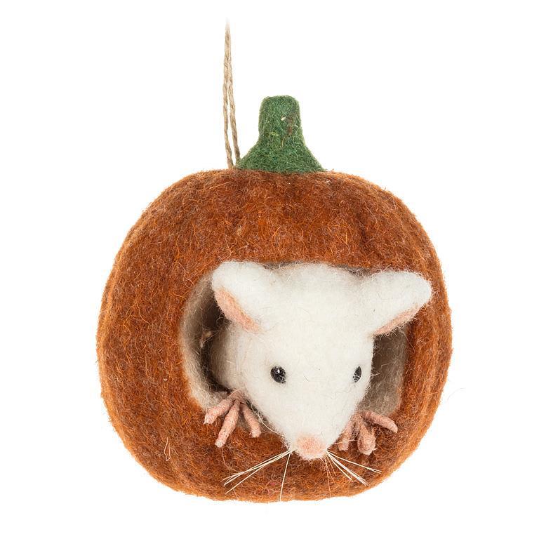 Mouse in Small Pumpkin Ornament | Putti Halloween Decorations 
