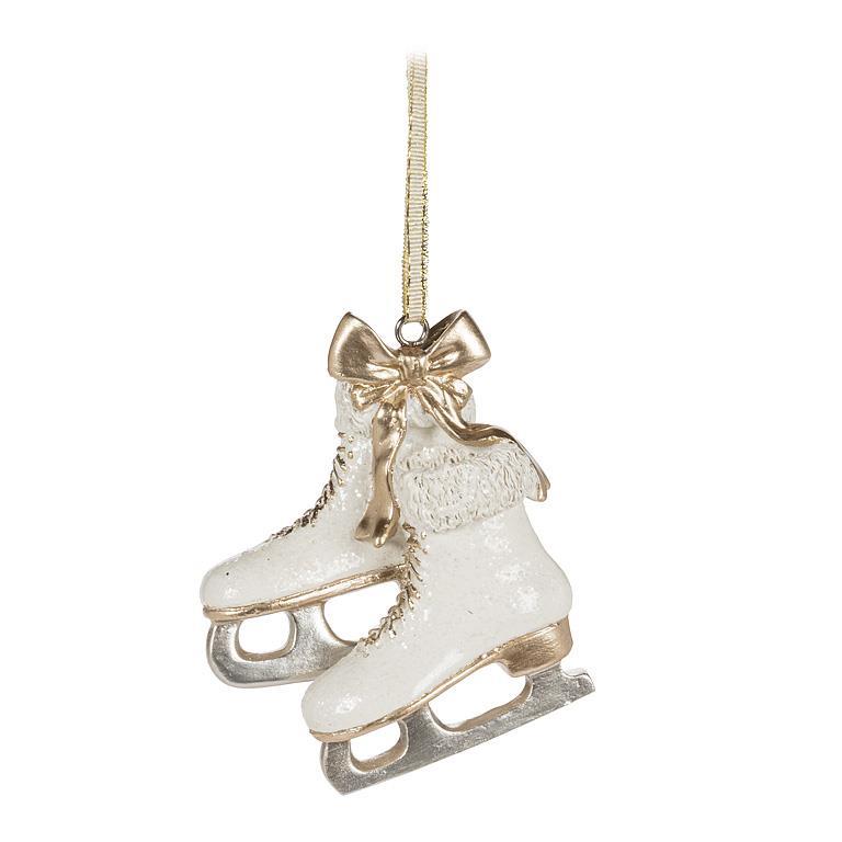 White and Gold Skates Resin Ornament | Putti Christmas Decorations