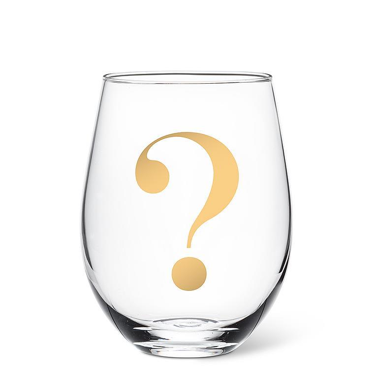 Gold Question Mark Stemless Wine Glass